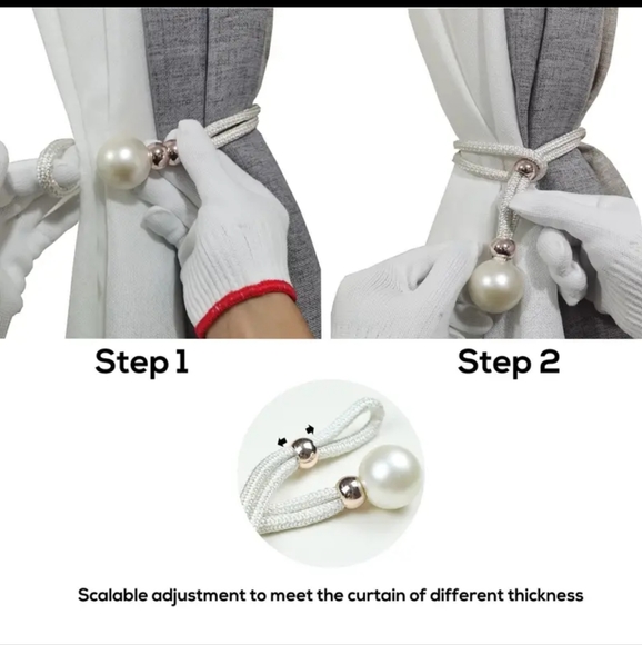 2 Pcs Curtain Tiebacks Decorative Faux Pearl Curtain Ties Back Adjustable Draper - Picture 6 of 9